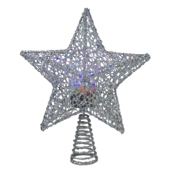 NORTHLIGHT 13" Lighted Star With Rotating Projector Christmas Tree Topper - Multicolor Led Lights In Silver