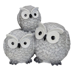 ROMAN 7.25" Wide Eyed Outdoor Stacked Owl Garden Statue In Gray