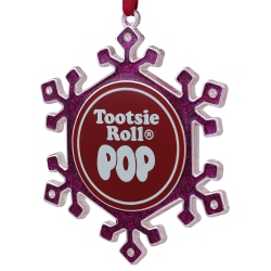 NORTHLIGHT 3.5" Silver Plated Snowflake Tootsie Roll Pop Candy Logo Christmas Ornament With European Crystals In Pink