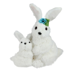 NORTHLIGHT 10" Plush Standing Mother And Baby Easter Bunny Rabbit Spring Figure In White