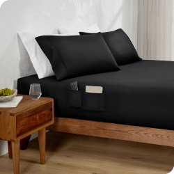 BARE HOME Fitted Dual Pocket Bottom Sheet - Premium 1800 Microfiber - Ultra-Soft Wrinkle Free - Deep Side Pocket (King - Black)