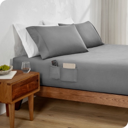 BARE HOME Fitted Dual Pocket Bottom Sheet - Premium 1800 Microfiber - Ultra-Soft Wrinkle Free - Deep Side Pocket (Twin Xl - Grey)