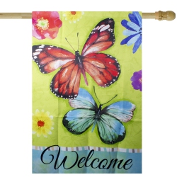 NORTHLIGHT Welcome Butterflies Outdoor House Flag 28" X 40" In Green