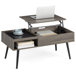 WAMPAT Small Lift Top Coffee Table \w Tray, Lift Tabletop Dining Table \w Hidden Compartment And Adjustable Storage Shelf for Living Room