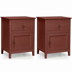 COSTWAY 2PCs Nightstand With Drawer Accent Side End Table Storage Cabinet