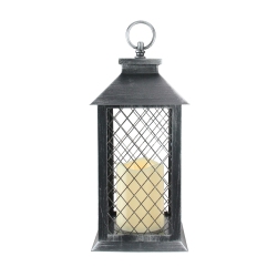 NORTHLIGHT 11" Silver Brushed Mesh Candle Lantern With Flameless Led Candle In Black