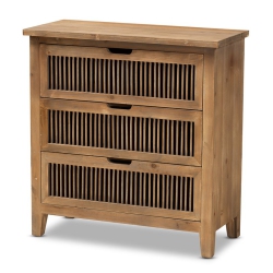 BOWERY HILL Medium Oak Finished 3-Drawer Wood Spindle Chest