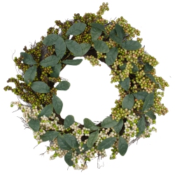 NORTHLIGHT Berries And Leaves Twig Artificial Wreath 24-Inch In Green
