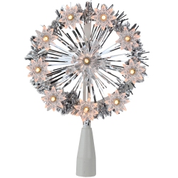 NORTHLIGHT 7" Pre-Lit Snowflake Starburst Christmas Tree Topper - Clear Lights In Silver