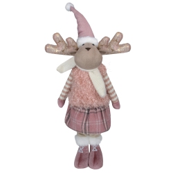 NORTHLIGHT 26" And Beige Standing Girl Moose Christmas Tabletop Figurine In Pink