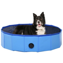 VIDAXL Foldable Dog Swimming Pool 31.5"x7.9" Pvc In Blue