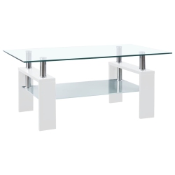 VIDAXL Coffee Table And Transparent 37.4"x21.7"x15.7" Tempered Glass In White