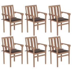 VIDAXL Stackable Patio Chairs With Cushions 6 PCs Solid Teak Wood