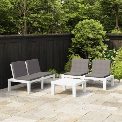 VIDAXL 3 Piece Patio Lounge Set With Cushions Plastic In White