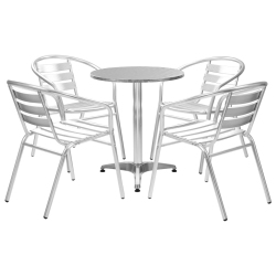 VIDAXL 5 Piece Patio Dining Set Aluminum In Silver