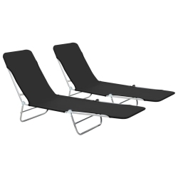 VIDAXL Folding Sun Loungers 2 PCs Steel And Fabric In Black