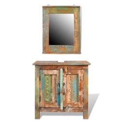 VIDAXL Reclaimed Solid Wood Bathroom Vanity Cabinet Set With Mirror