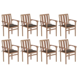 VIDAXL Stackable Patio Chairs With Cushions 8 PCs Solid Teak Wood