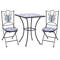 VIDAXL 3 Piece Mosaic Bistro Set Ceramic Tile And White In Blue