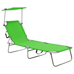 VIDAXL Folding Sun Lounger With Canopy Steel Apple In Green