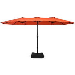 TOPBUY Patiojoy 15Ft Double-Sided Twin Patio Umbrella With Base Extra-Large Market Umbrella for Outdoor