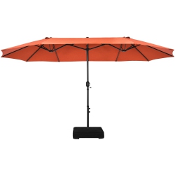 TOPBUY Patiojoy 15Ft Double-Sided Twin Patio Umbrella With Base Extra-Large Market Umbrella Beige/coffee/grey/orange/turquoise/wine