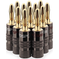 ALBERTATECH Banana Plugs 6 Pairs / 12 PCs, Closed Screw 24K Plated Banana Speaker Plug Connectors for Speaker Wire, In Gold