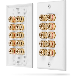 ALBERTATECH [Five Speaker] Home Theater Wall Plate - Premium Quality Plated Copcooper Banana Binding Post Coupler Type In Gold