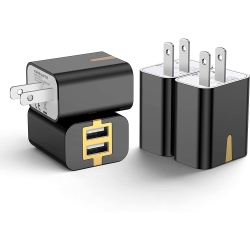 ALBERTATECH USB Wall Charger Dual Port 4Pack Charger Plug 2.1A Travel Quick Phone Charger Home Wall Power Adapter Compatible In Black