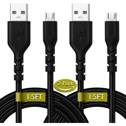 ALBERTATECH Ps4 Micro USB Charging Cable, [15Ft 2Pack] Extra Long Fast Charging Cord, High Speed Android Charger Cable
