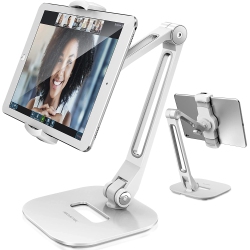 ALBERTATECH Tablet Stand, Long Arm Aluminum Ipad Stand, Folding With 360° Swivel Phone Clamp Mount Holder, Fits 4-11 Inch