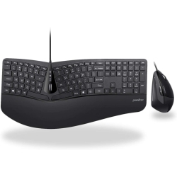 ALBERTATECH Periduo-505, Wired USB Ergonomic Split Keyboard And Vertical Mouse Combo With Adjustable Palm Rest And Short