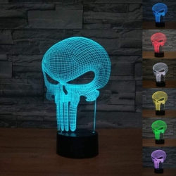 ALBERTATECH Punisher Skull 3D Night Light 7 Color Ce Led Desk Lamp Touch Button Room Decor