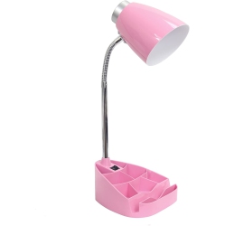 ALBERTATECH Ld1002-Pnk Gooseneck Organizer Desk Lamp With Ipad Stand Or Book Holder In Pink