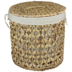 NORTHLIGHT 16" Natural Woven Laundry Hamper Basket With Cotton Liner And Lid