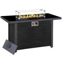 OUTSUNNY Propane Fire Pit Table 43" Outdoor Fire Table, 50, 000 Btu Pulse-Ignition Wicker Firepit Furniture \w Glass Wind Guard Glass Rock, Csa