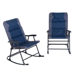 OUTSUNNY 2PC Patio Foldable Rocking Chair Set W/ Soft Padded Seat, Backrest, And Headrest for Park, Backyard, Garden In Navy Blue