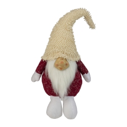 NORTHLIGHT 15" Textu And White Chubby Smiling Gnome Plush Table Top Christmas Figure In Red