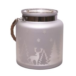 NORTHLIGHT 8" Matte Winter Scene Christmas Pillar Candle Holder Lantern In Silver
