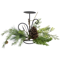 NORTHLIGHT 10" Artificial Sprigs And Pine Cone Christmas Candle Holder In Green