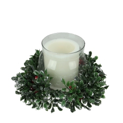NORTHLIGHT 6" Clear And Boxwood With Berry Tipped Christmas Hurricane Pillar Candle Holder In Green