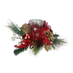 NORTHLIGHT 18" Pine Sprigs And Glittered Berries Christmas Hurricane Candle Holder