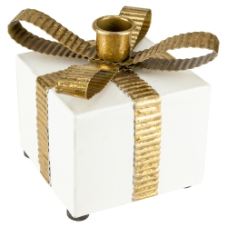 NORTHLIGHT 4.5" Metal Gift Box Christmas Taper Candle Holder In White