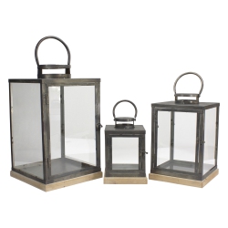 MELROSE Set Of 3 Bronze Glass Candle Lanterns With A Latch Hook Lock - 21
