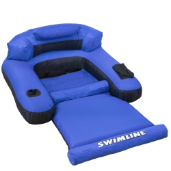 SWIM CENTRAL 55" Inflatable And Black Ultimate Floating Swimming Pool Chair Lounger In Blue
