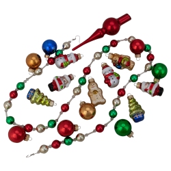 NORTHLIGHT 18Ct And Green Beaded Garland With Christmas Ornaments 30" In Red