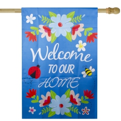 NORTHLIGHT Welcome to Our Home Floral Outdoor House Flag 28" X 40" In Blue
