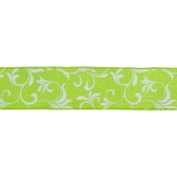 NORTHLIGHT With White Floral Design Wired Craft Ribbon 2.5" X 10 Yards In Green