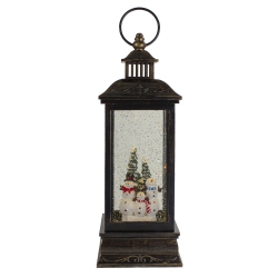 NORTHLIGHT 11" With Brushed Gold Led Snowman Family Christmas Lantern Snow Globe In Black