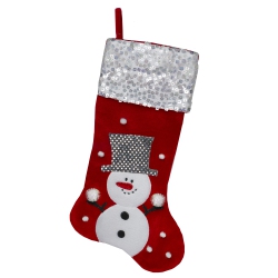 NORTHLIGHT 20.5" And White Snowman Embroide Christmas Stocking With Sequined Cuff In Red